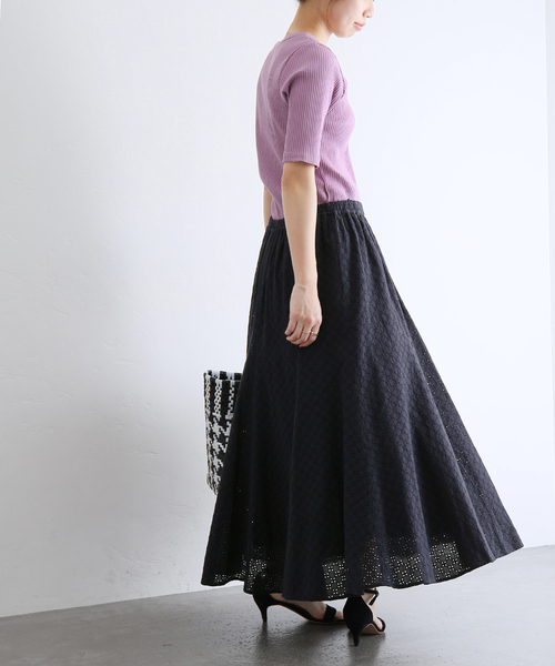 cottonアイレットフレアースカート