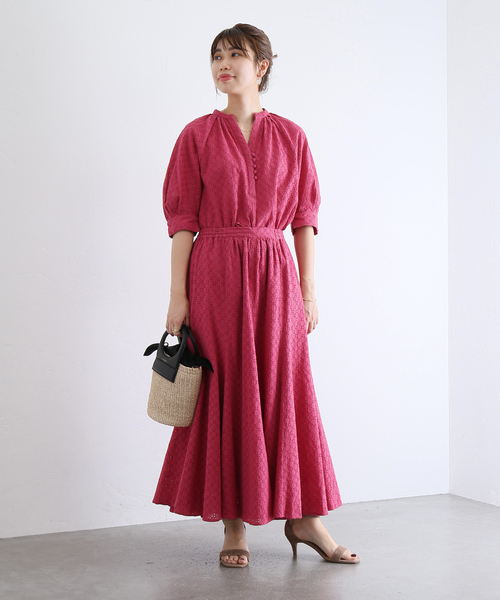 cottonアイレットフレアースカート