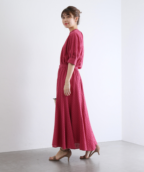 cottonアイレットフレアースカート