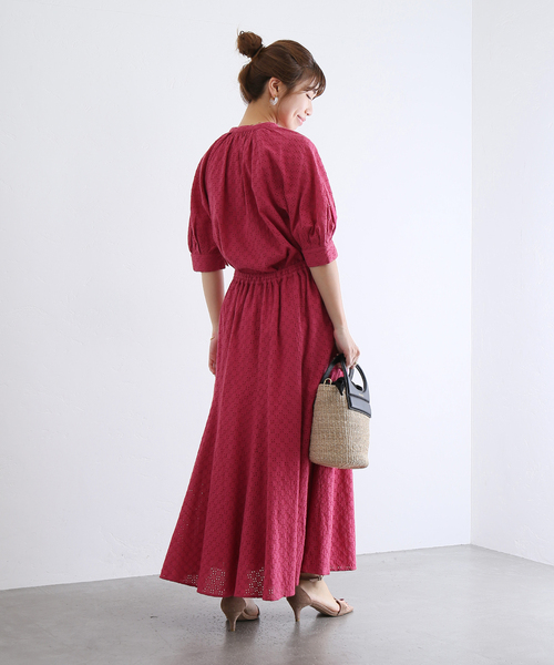 cottonアイレットフレアースカート