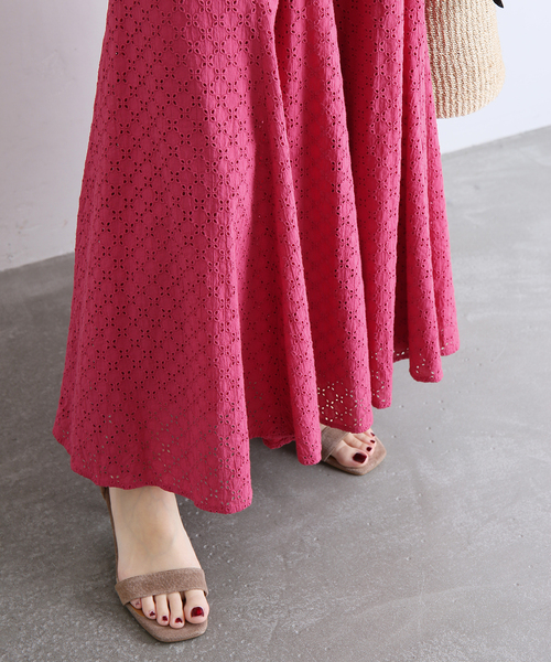 cottonアイレットフレアースカート