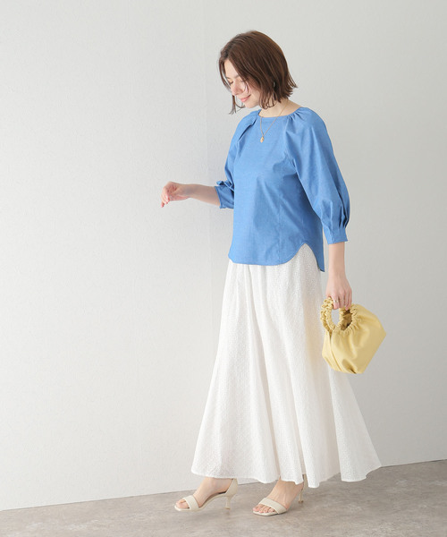 cottonアイレットフレアースカート