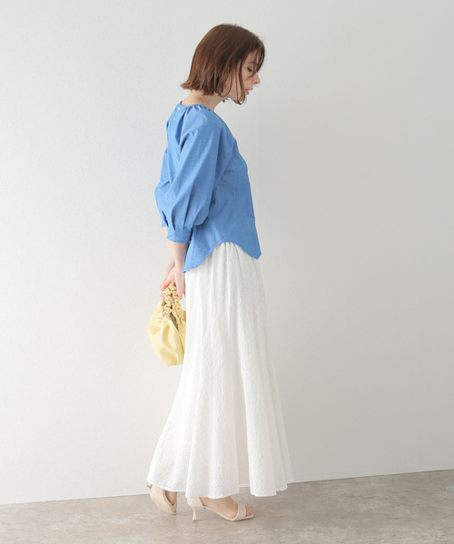 cottonアイレットフレアースカート