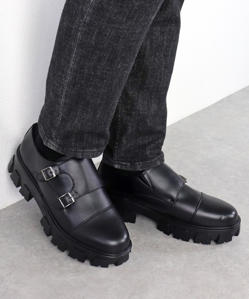 LOVEHUNTER（ラブハンター）の「LOVEHUNTER / チロリアン　ビットローファー　Uチップ　ダブルモンク　ショートサイドゴア　ショートマウンテン　　ボリュームソール シューズ (1722) (1723)(1727)(1728)(1729)(1730)（ドレスシューズ・メンズ・ブラック系1/ブラック系2/ブラック系5/ブラック系6/ブラック系3/ブラック系4・44/40/41/42/43）」の4枚目の写真