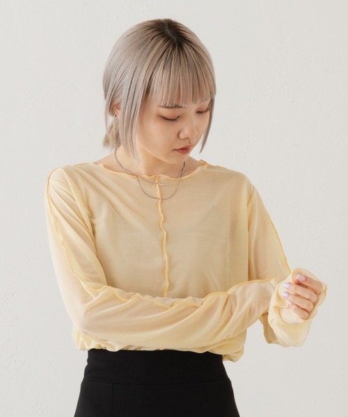 Kastane(カスタネ)の「シアーフライスインナー(Tシャツ/カットソー・レディース・ピンク/アイボリー/イエロー・FREE)」の4枚目の写真