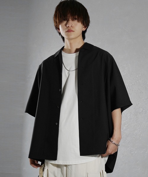 MinoriTY（マイノリティ）の「【MinoriTY】落ち感ドルマンスリーブ半袖シャツ メンズ 無地シャツ 秋服 夏服 オーバーサイズ【セットアップ対応】（シャツ/ブラウス・メンズ・ブラック/ネイビー/グレー/グリーン/キナリ/パープル/グレイッシュベージュ/ブルー/チャコール/モスグリーン・S/M/L）」の21枚目の写真