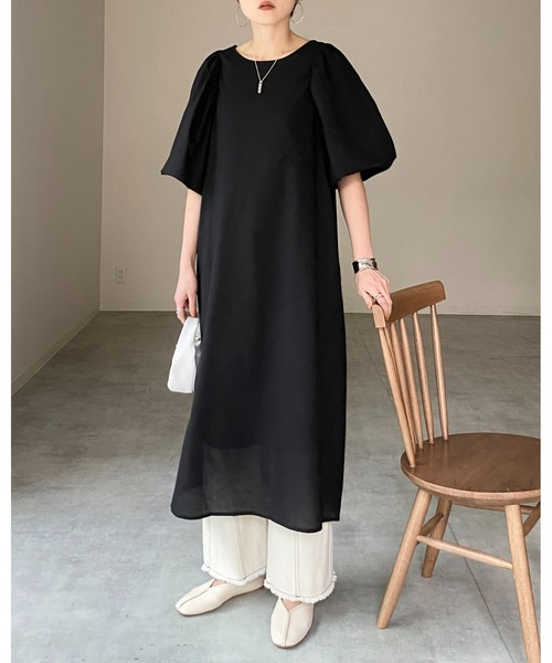 She's Closet(シーズクローゼット)の「ボリューム袖バルーンスリーブ半袖ロングワンピース(ワンピース・レディース・オフホワイト/ブルー/モカ/ブラック・FREE)」の17枚目の写真