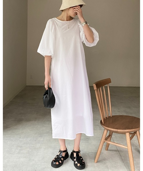 She's Closet(シーズクローゼット)の「ボリューム袖バルーンスリーブ半袖ロングワンピース(ワンピース・レディース・オフホワイト/ブルー/モカ/ブラック・FREE)」の21枚目の写真