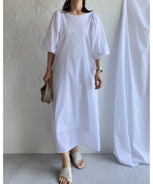 She's Closet(シーズクローゼット)の「ボリューム袖バルーンスリーブ半袖ロングワンピース(ワンピース・レディース・オフホワイト/ブルー/モカ/ブラック・FREE)」の22枚目の写真