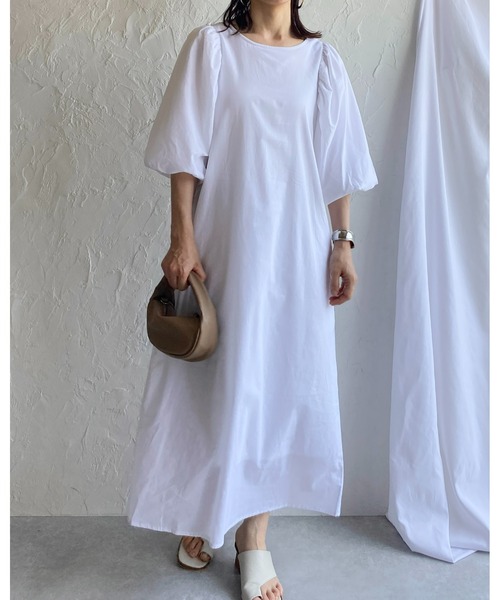She's Closet(シーズクローゼット)の「ボリューム袖バルーンスリーブ半袖ロングワンピース(ワンピース・レディース・オフホワイト/ブルー/モカ/ブラック・FREE)」の10枚目の写真