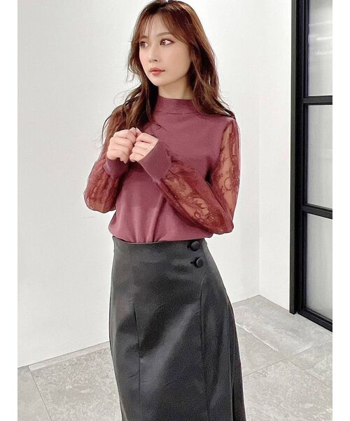 RESEXXY（リゼクシー）の「レース切替ニットトップス（ニット/セーター・レディース・ホワイト/ブラック/ブラウン/ベージュ・FREE）」の5枚目の写真