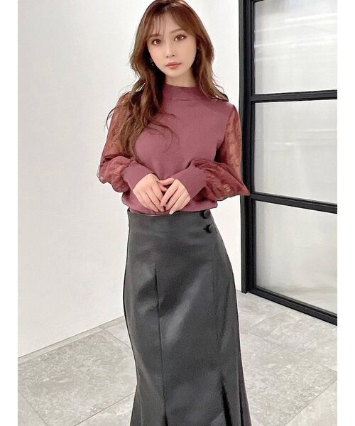 RESEXXY（リゼクシー）の「レース切替ニットトップス（ニット/セーター・レディース・ホワイト/ブラック/ブラウン/ベージュ・FREE）」の6枚目の写真