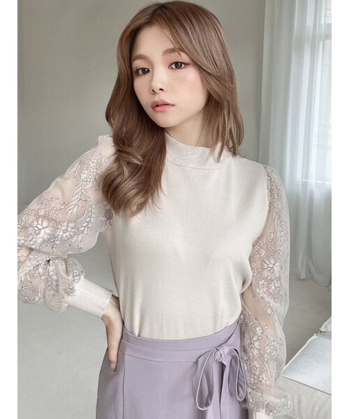 RESEXXY（リゼクシー）の「レース切替ニットトップス（ニット/セーター・レディース・ホワイト/ブラック/ブラウン/ベージュ・FREE）」の9枚目の写真