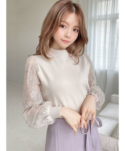 RESEXXY（リゼクシー）の「レース切替ニットトップス（ニット/セーター・レディース・ホワイト/ブラック/ブラウン/ベージュ・FREE）」の10枚目の写真