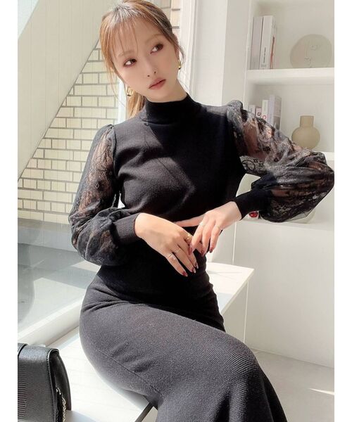 RESEXXY（リゼクシー）の「レース切替ニットトップス（ニット/セーター・レディース・ホワイト/ブラック/ブラウン/ベージュ・FREE）」の13枚目の写真