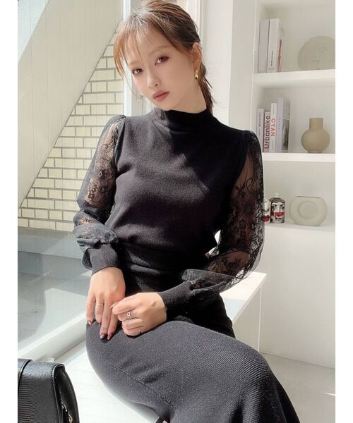 RESEXXY（リゼクシー）の「レース切替ニットトップス（ニット/セーター・レディース・ホワイト/ブラック/ブラウン/ベージュ・FREE）」の14枚目の写真