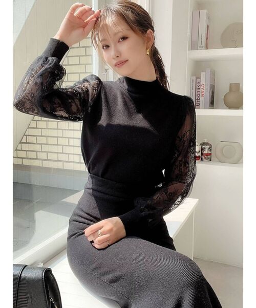 RESEXXY（リゼクシー）の「レース切替ニットトップス（ニット/セーター・レディース・ホワイト/ブラック/ブラウン/ベージュ・FREE）」の15枚目の写真