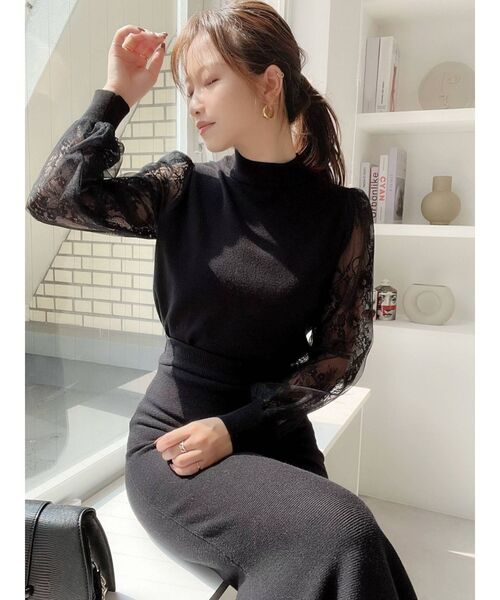 RESEXXY（リゼクシー）の「レース切替ニットトップス（ニット/セーター・レディース・ホワイト/ブラック/ブラウン/ベージュ・FREE）」の16枚目の写真