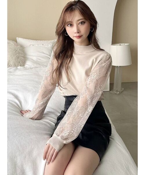 RESEXXY（リゼクシー）の「レース切替ニットトップス（ニット/セーター・レディース・ホワイト/ブラック/ブラウン/ベージュ・FREE）」の18枚目の写真