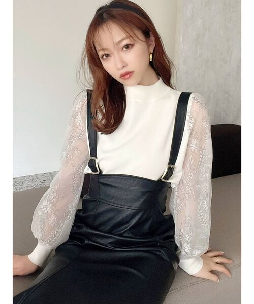 RESEXXY（リゼクシー）の「レース切替ニットトップス（ニット/セーター・レディース・ホワイト/ブラック/ブラウン/ベージュ・FREE）」の21枚目の写真