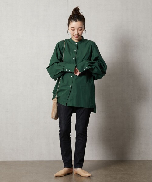 FREAK'S STORE（フリークスストア）の「【WEB限定】スタンドカラーフロントデザインシャツ（シャツ/ブラウス・レディース・オフホワイト/ブラック/ベージュ/ピンク/グリーン・ﾌﾘ-）」の7枚目の写真