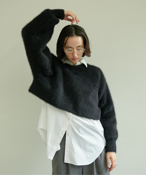 GALLARDAGALANTE（ガリャルダガランテ）の「クロップドフラッフィーニット（ニット/セーター・レディース・ブラック/モカ/ライトグリーン・FREE）」の4枚目の写真