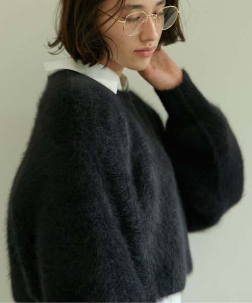 GALLARDAGALANTE（ガリャルダガランテ）の「クロップドフラッフィーニット（ニット/セーター・レディース・ブラック/モカ/ライトグリーン・FREE）」の6枚目の写真