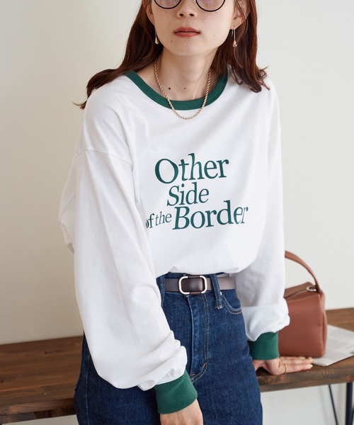 DISCOAT（ディスコート）の「【WEB限定】アソートロゴプリントリンガーロングTシャツ（Tシャツ/カットソー・レディース・ブラック/ネイビー/グリーン/キャメル/バーガンディー・FREE）」の3枚目の写真