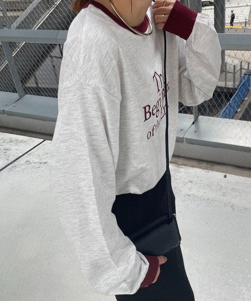 DISCOAT（ディスコート）の「【WEB限定】アソートロゴプリントリンガーロングTシャツ（Tシャツ/カットソー・レディース・ブラック/ネイビー/グリーン/キャメル/バーガンディー・FREE）」の8枚目の写真