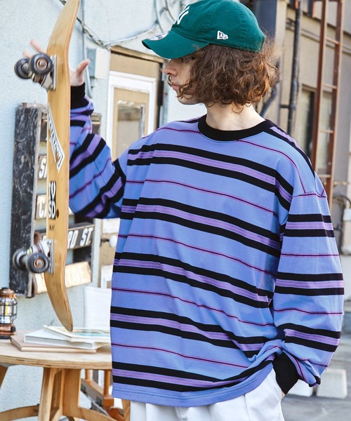 BARK MANHATTAN（バークマンハッタン）の「ビッグシルエットマルチボーダーTシャツ（Tシャツ/カットソー・メンズ・ホワイト/グリーン/ブラック/チャコール/ブルー・M/L）」の5枚目の写真