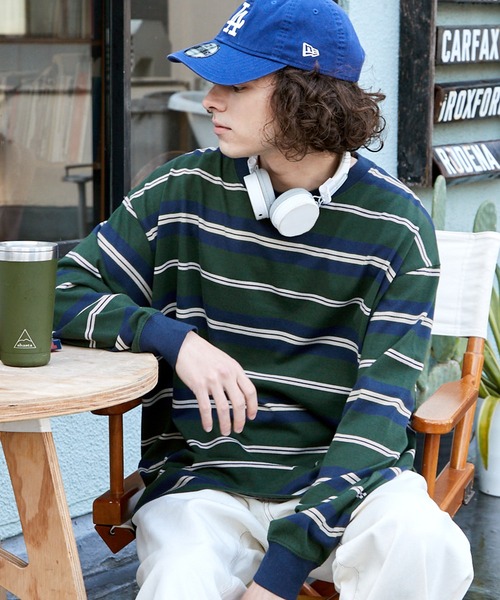 BARK MANHATTAN（バークマンハッタン）の「ビッグシルエットマルチボーダーTシャツ（Tシャツ/カットソー・メンズ・ホワイト/グリーン/ブラック/チャコール/ブルー・M/L）」の4枚目の写真