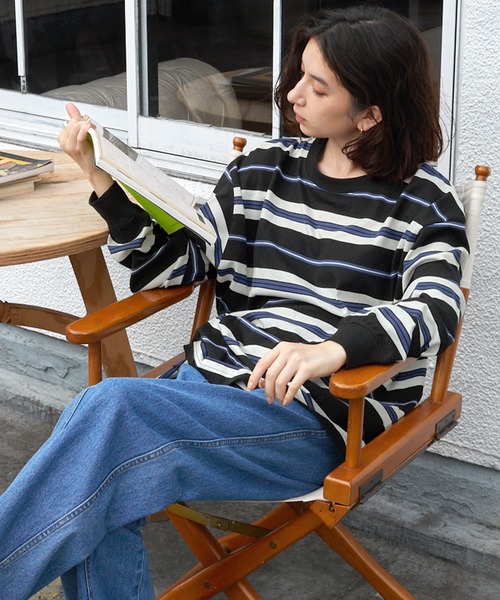 BARK MANHATTAN（バークマンハッタン）の「ビッグシルエットマルチボーダーTシャツ（Tシャツ/カットソー・メンズ・ホワイト/グリーン/ブラック/チャコール/ブルー・M/L）」の6枚目の写真