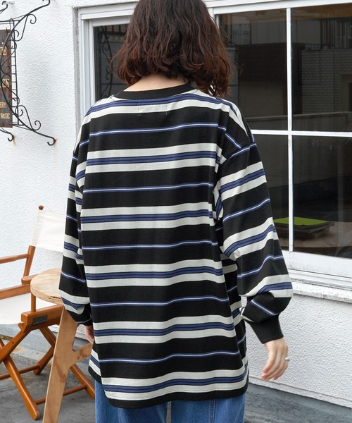 BARK MANHATTAN（バークマンハッタン）の「ビッグシルエットマルチボーダーTシャツ（Tシャツ/カットソー・メンズ・ホワイト/グリーン/ブラック/チャコール/ブルー・M/L）」の8枚目の写真