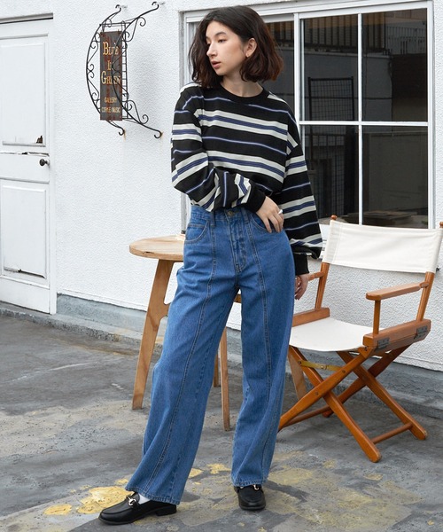 BARK MANHATTAN（バークマンハッタン）の「ビッグシルエットマルチボーダーTシャツ（Tシャツ/カットソー・メンズ・ホワイト/グリーン/ブラック/チャコール/ブルー・M/L）」の10枚目の写真