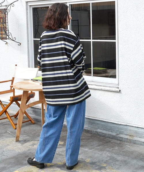 BARK MANHATTAN（バークマンハッタン）の「ビッグシルエットマルチボーダーTシャツ（Tシャツ/カットソー・メンズ・ホワイト/グリーン/ブラック/チャコール/ブルー・M/L）」の11枚目の写真