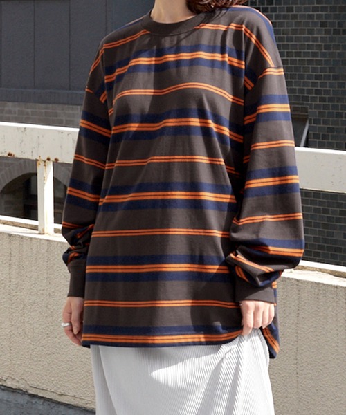 BARK MANHATTAN（バークマンハッタン）の「ビッグシルエットマルチボーダーTシャツ（Tシャツ/カットソー・メンズ・ホワイト/グリーン/ブラック/チャコール/ブルー・M/L）」の14枚目の写真