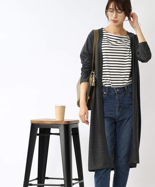 DRESKIP（ドレスキップ）の「◆ロング トッパーカーディガン（カーディガン/ボレロ・レディース・チャコールグレー/ブラック/ベージュ/ダークオレンジ・02/03）」の3枚目の写真