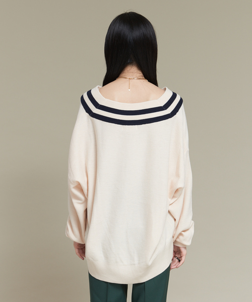 NOMINE(ノミネ)の「ビッグVラインカノコオーバーニット(ニット/セーター・レディース・ブラック/オレンジ/グリーン/アイボリー・フリー)」の9枚目の写真