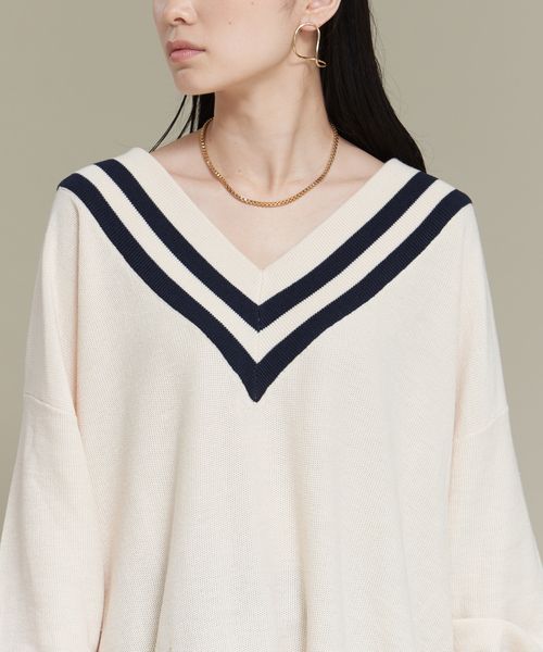 NOMINE(ノミネ)の「ビッグVラインカノコオーバーニット(ニット/セーター・レディース・ブラック/オレンジ/グリーン/アイボリー・フリー)」の10枚目の写真