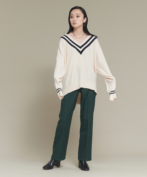 NOMINE(ノミネ)の「ビッグVラインカノコオーバーニット(ニット/セーター・レディース・ブラック/オレンジ/グリーン/アイボリー・フリー)」の13枚目の写真