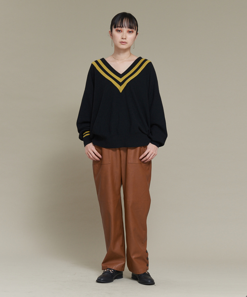 NOMINE(ノミネ)の「ビッグVラインカノコオーバーニット(ニット/セーター・レディース・ブラック/オレンジ/グリーン/アイボリー・フリー)」の16枚目の写真