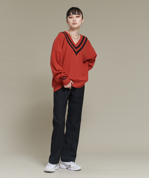 NOMINE(ノミネ)の「ビッグVラインカノコオーバーニット(ニット/セーター・レディース・ブラック/オレンジ/グリーン/アイボリー・フリー)」の19枚目の写真