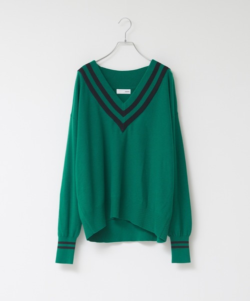 NOMINE(ノミネ)の「ビッグVラインカノコオーバーニット(ニット/セーター・レディース・ブラック/オレンジ/グリーン/アイボリー・フリー)」の4枚目の写真