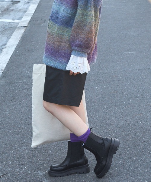 forksy.（フォルクシー）の「【forksy.】トラックソールサイドゴアモカブーツ（ブーツ・レディース・ブラック/オフホワイト/アッシュブラウン・S/M/L/LL）」の18枚目の写真