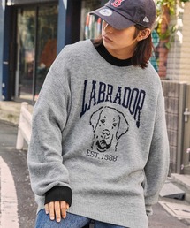 Labrador Retriever/ラブラドールレトリーバー 別注 カレッジ ビッグシルエット クルーネックジャガードニット