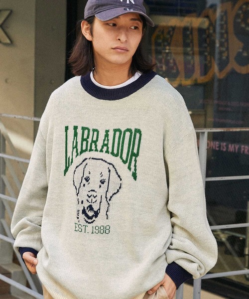 Labrador Retriever(ラブラドールリトリーバー)の「Labrador Retriever/ラブラドールレトリーバー 別注 カレッジ ビッグシルエット クルーネックジャガードニット(ニット/セーター・メンズ・ブラウン/アイボリー/杢グレー・M/L)」の21枚目の写真