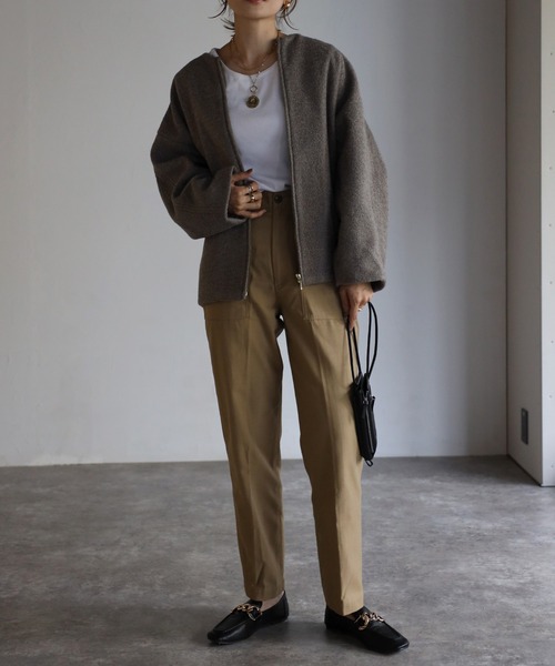 Bonjour Sagan(ボンジュールサガン)の「ウールライクコクーンコート(ノーカラーコート・レディース・キナリ/ネイビー/グレイッシュベージュ・FREE)」の13枚目の写真