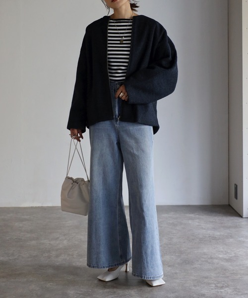 Bonjour Sagan(ボンジュールサガン)の「ウールライクコクーンコート(ノーカラーコート・レディース・キナリ/ネイビー/グレイッシュベージュ・FREE)」の20枚目の写真