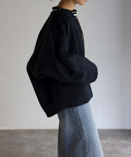 Bonjour Sagan(ボンジュールサガン)の「ウールライクコクーンコート(ノーカラーコート・レディース・キナリ/ネイビー/グレイッシュベージュ・FREE)」の21枚目の写真