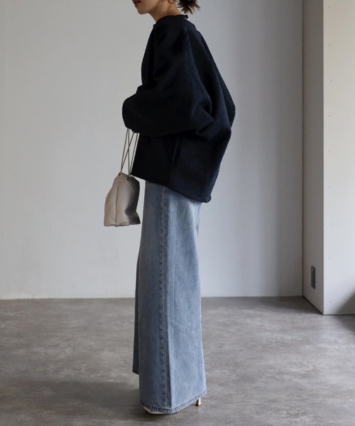 Bonjour Sagan(ボンジュールサガン)の「ウールライクコクーンコート(ノーカラーコート・レディース・キナリ/ネイビー/グレイッシュベージュ・FREE)」の22枚目の写真